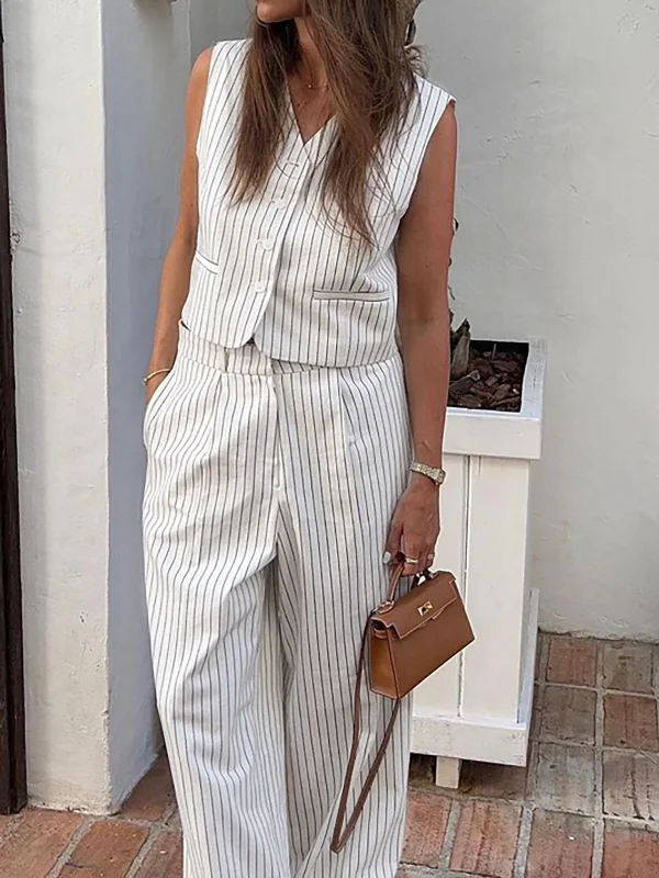 Stripe Vest With Loose Long Pants