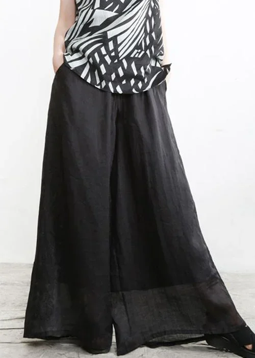 top-quality-black-pockets-elastic-waist-thin-linen-wide-leg-pants-spring