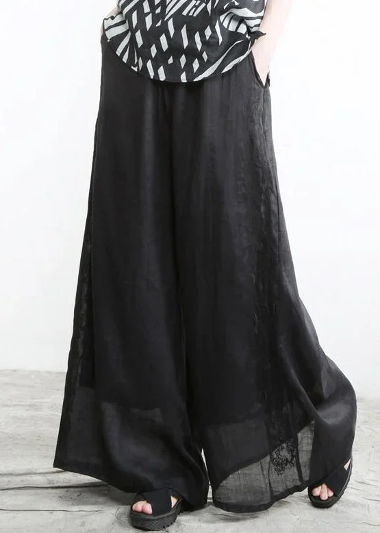 top-quality-black-pockets-elastic-waist-thin-linen-wide-leg-pants-spring