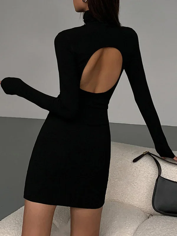 turtleneck-open-back-long-sleeve-short-dress