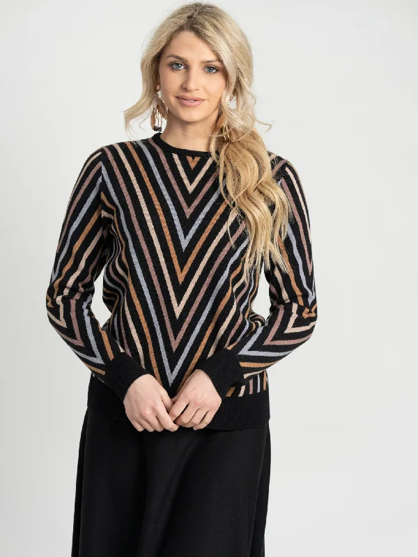 V- Striped Multi Color Knit Sweater