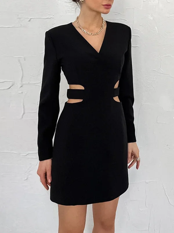 waist-cut-out-v-neck-short-dress