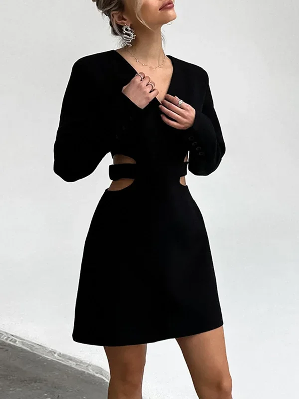 waist-cut-out-v-neck-short-dress