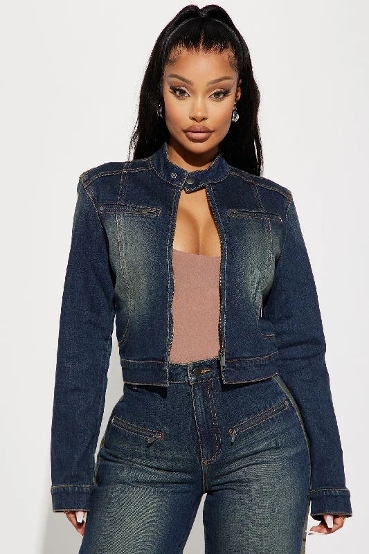 When In Rome Moto Denim Jacket - Dark Wash