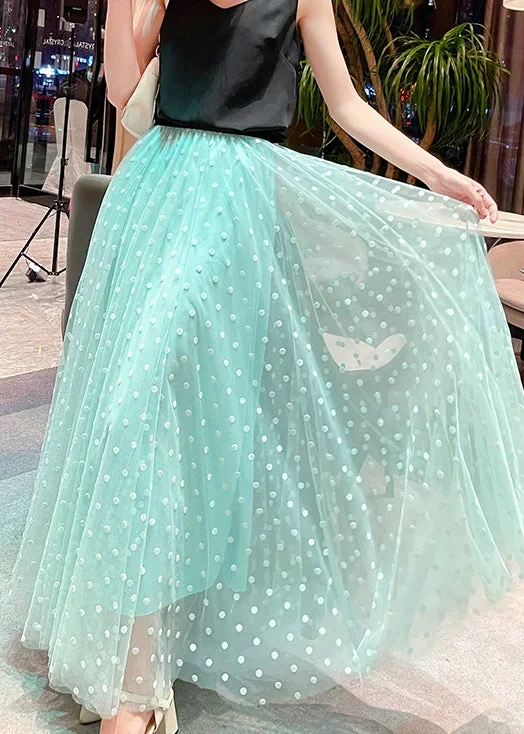 women-green-print-high-waist-tulle-skirts-summer