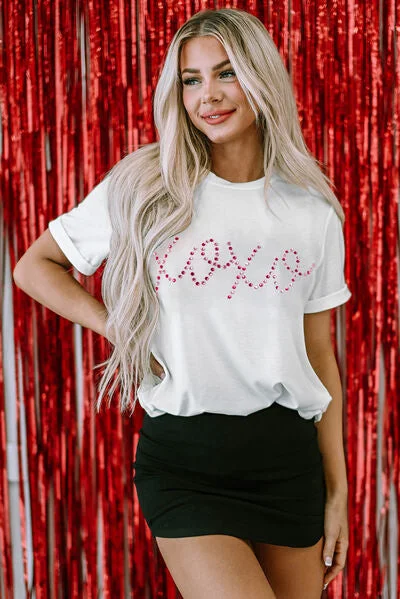 xoxo-rhinestone-round-neck-short-sleeve-t-shirt