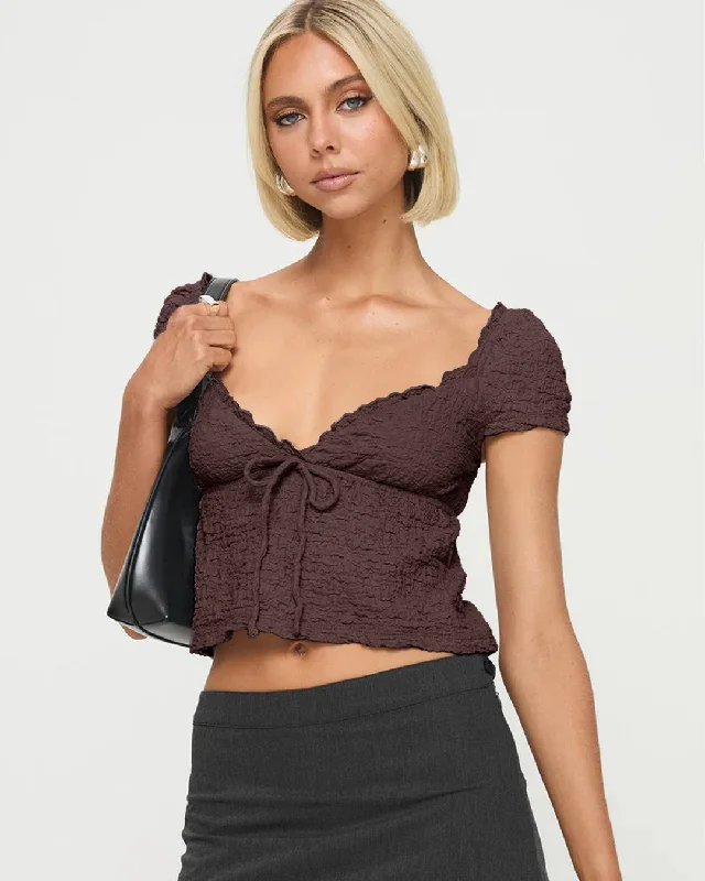 Y2K Vintage V-neck top Brown Crop Top